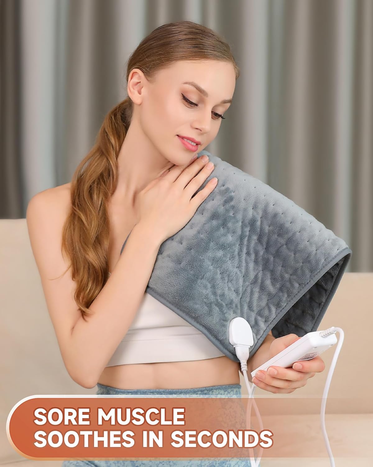 Almohadilla térmica para aliviar el dolor de espalda, almohadillas térmicas MAVOKIS para calambres con apagado automático grande, 6 ajustes de