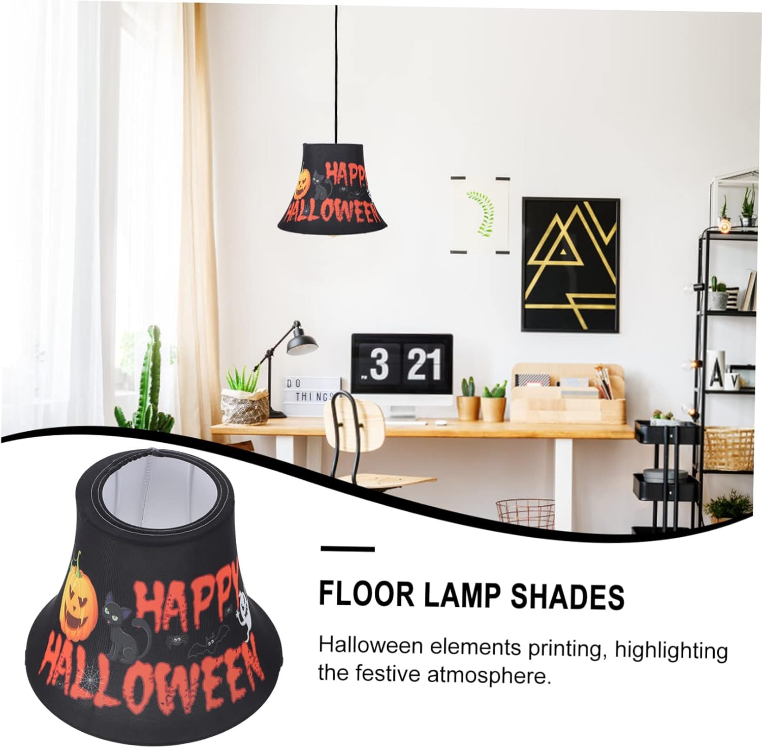 DOITOOL Pantalla de campana de repuesto para lámpara de noche de Halloween, pantalla de calabaza, pantalla de tambor, pantalla de tela, decoración