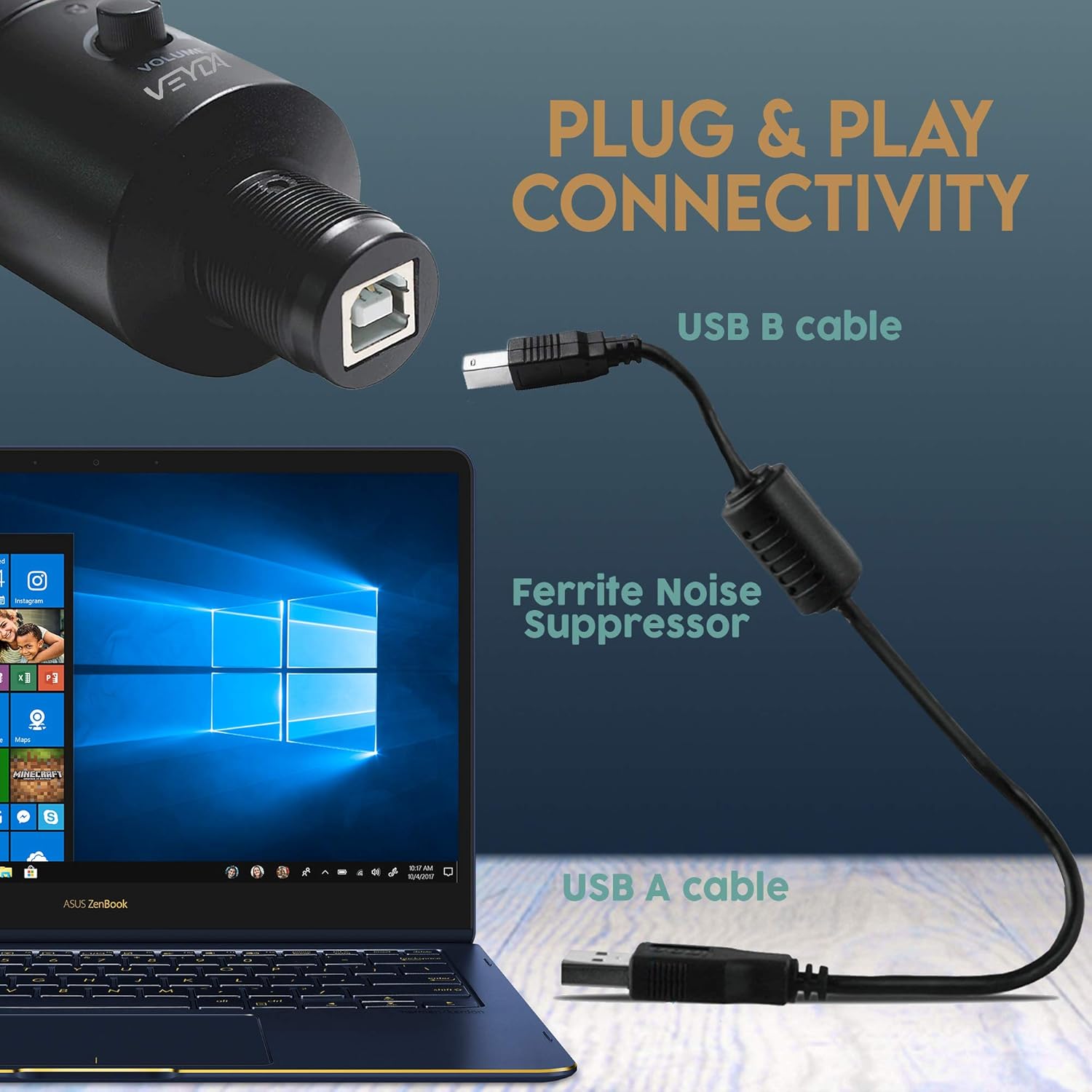 VEYDA – Micrófono de PC para podcast de transmisión USB, kit de micrófono de condensador cardioide de estudio profesional de 192 KHZ24 bits con