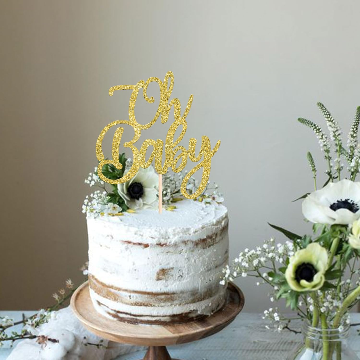 Rsstarxi 1 paquete con purpurina dorada Oh Baby Cake Topper Baby Shower Cake Decor Baby Shower Baby Bautismo Reveal Género Cake Pick para celebrar