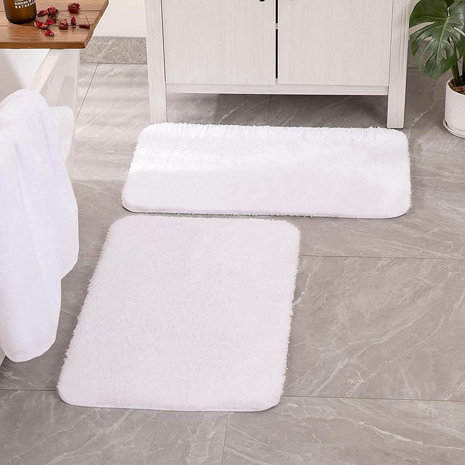 MIULEE – Juego de 2 tapetes de baño antideslizantes y peludos de microfibra de felpa suave, extragruesos y absorbentes, para bañera y ducha, lavable