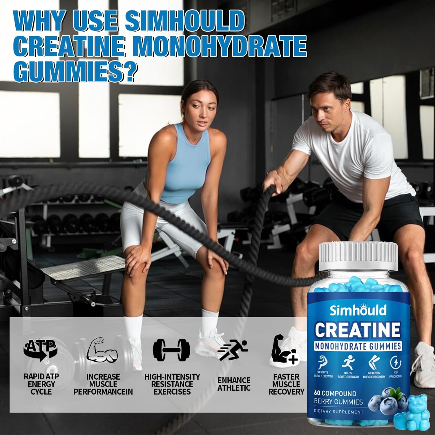 1 paquete de gomitas de monohidrato de creatina de 5000 mg para hombres y mujeres, monohidrato de creatina masticable para fuerza muscular y