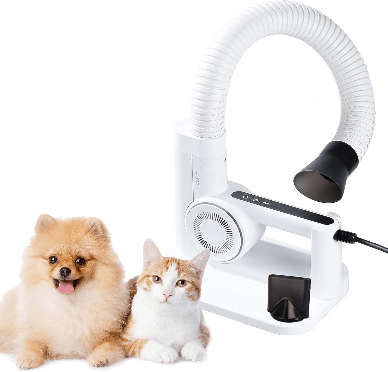 Duz V3 – Secador de mascotas de calidad profesional 2 en 1 portátil y manos libres, secado de bajo ruido y sin estrés, velocidad y temperatura,