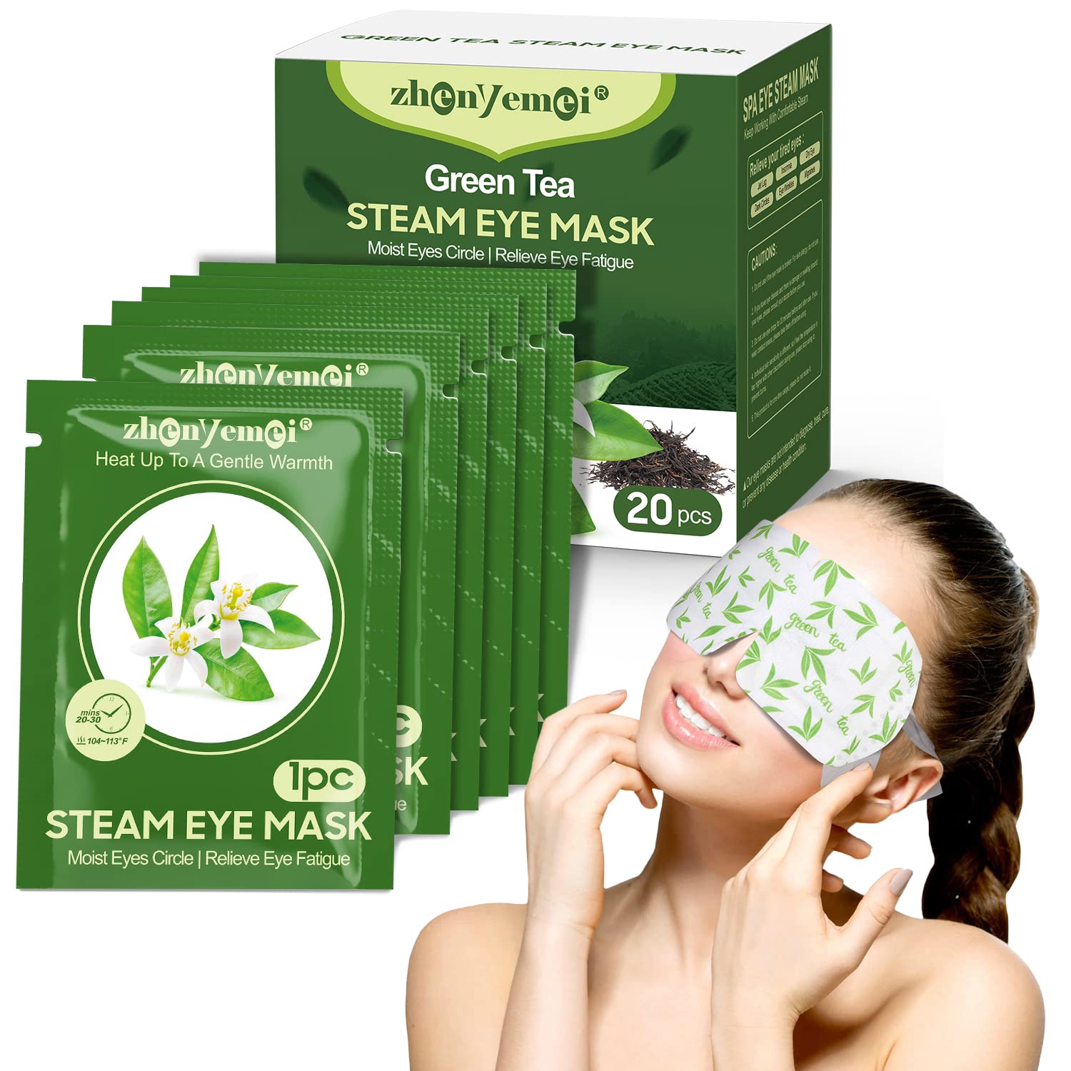 Paquete de 20 máscaras de ojos autocalentables, máscara de ojos de algodón de seda 6A, compresa cálida autocalentada para un alivio rápido de los