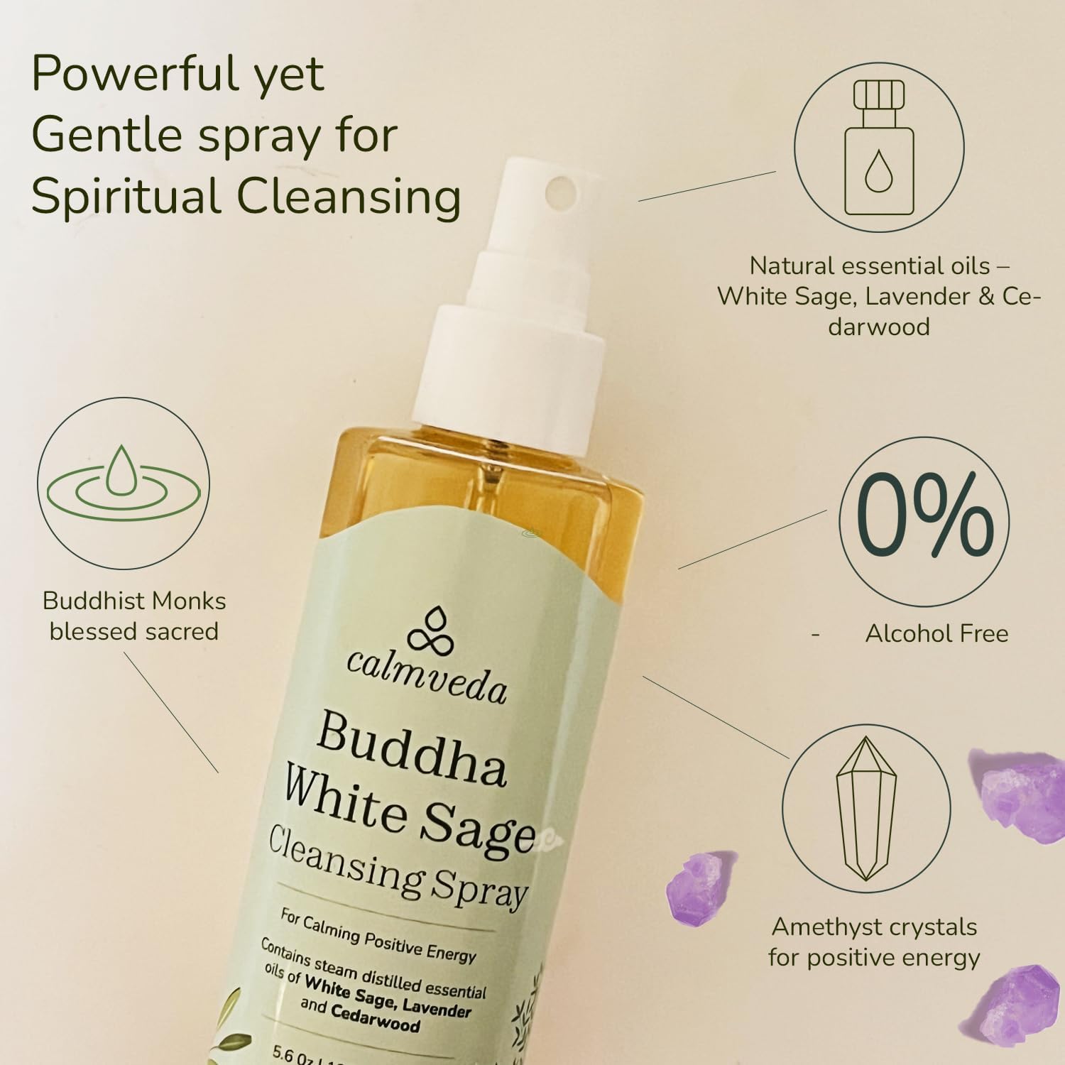 Buddha White Sage Spray Protection  Spray de manchas con agua bendecida por monjes budistas (más de 1200 aerosoles)  Spray de salvia para limpieza