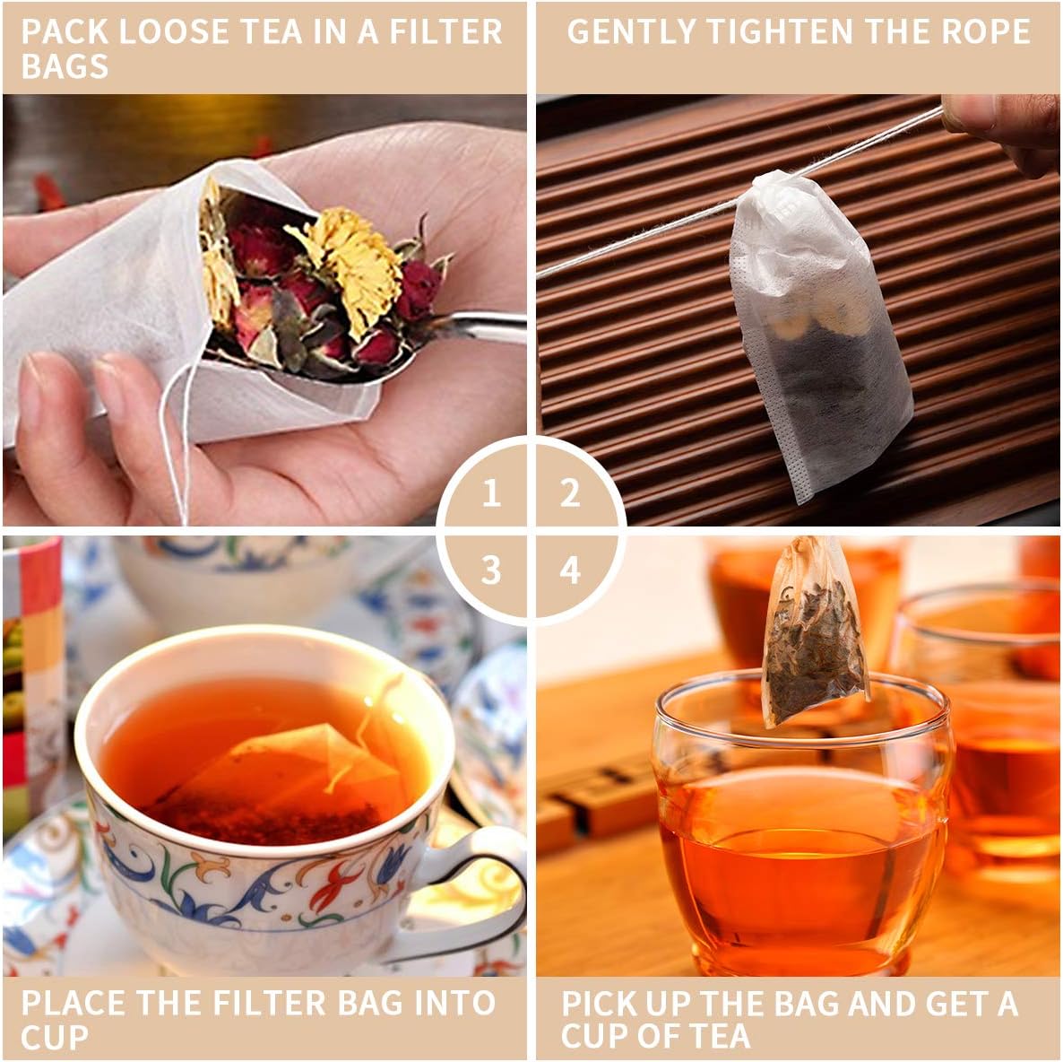 Paquete de 400 bolsas de filtro de té desechables con cordón, seguras y naturales, de papel sin blanquear, infusor de té, bolsa vacía con cordón