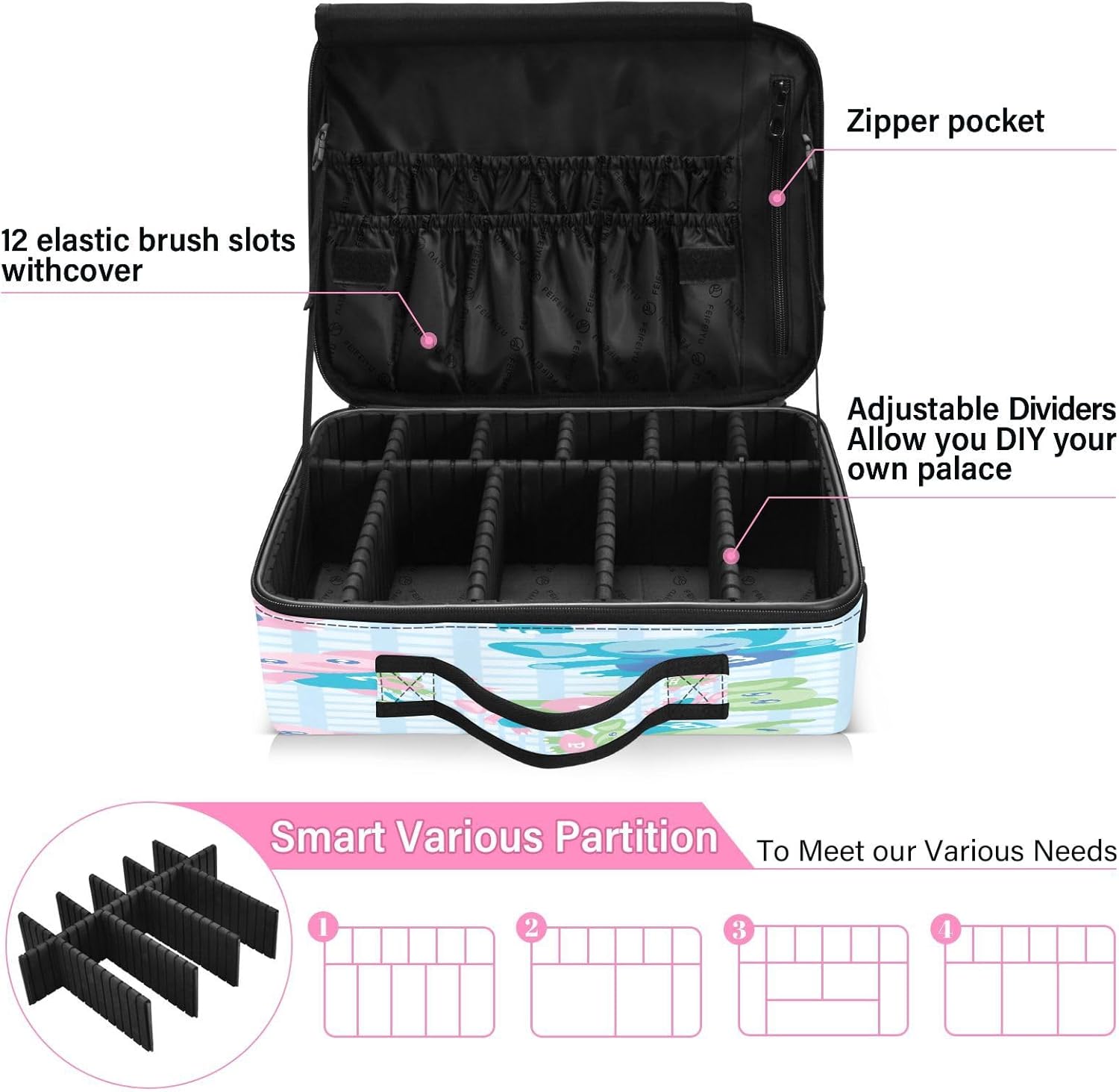 Elefante de dibujos animados a cuadros azul capacidad bolsa de cosméticos bolsa de aseo kit de viaje maquillaje bolsas de maquillaje mujeres bolsa