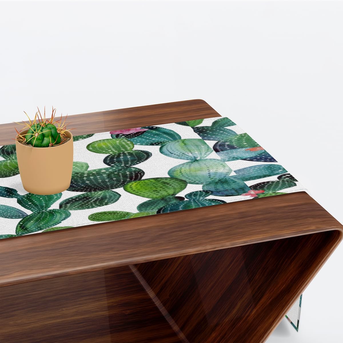 Table Runner Tropical Cactus Pattern, Rustic Linen Table Cloth, Kitchen Dining Table Decoration for Home Party Decor 13 x 48 Inches