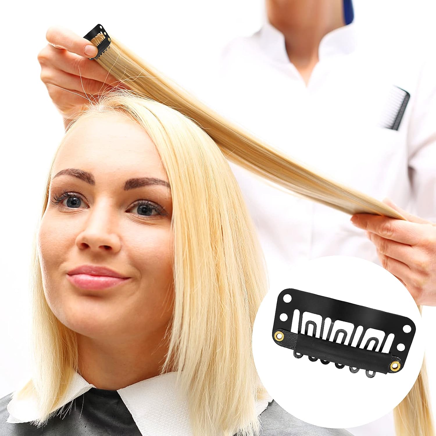 Yolev 50 pinzas para pelucas, pinzas de extensión de cabello, 6 dientes en forma de U, clips de extensión de cabello de silicona metálica para mujer