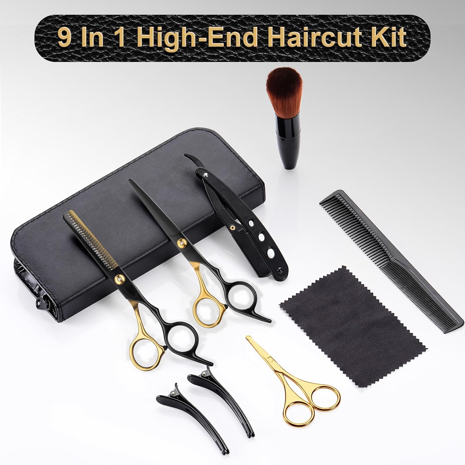 Juego de 9 tijeras afiladas para cortar el cabello, acero inoxidable de 6.7 pulgadas, juego profesional de tijeras de peluquería multifuncionales
