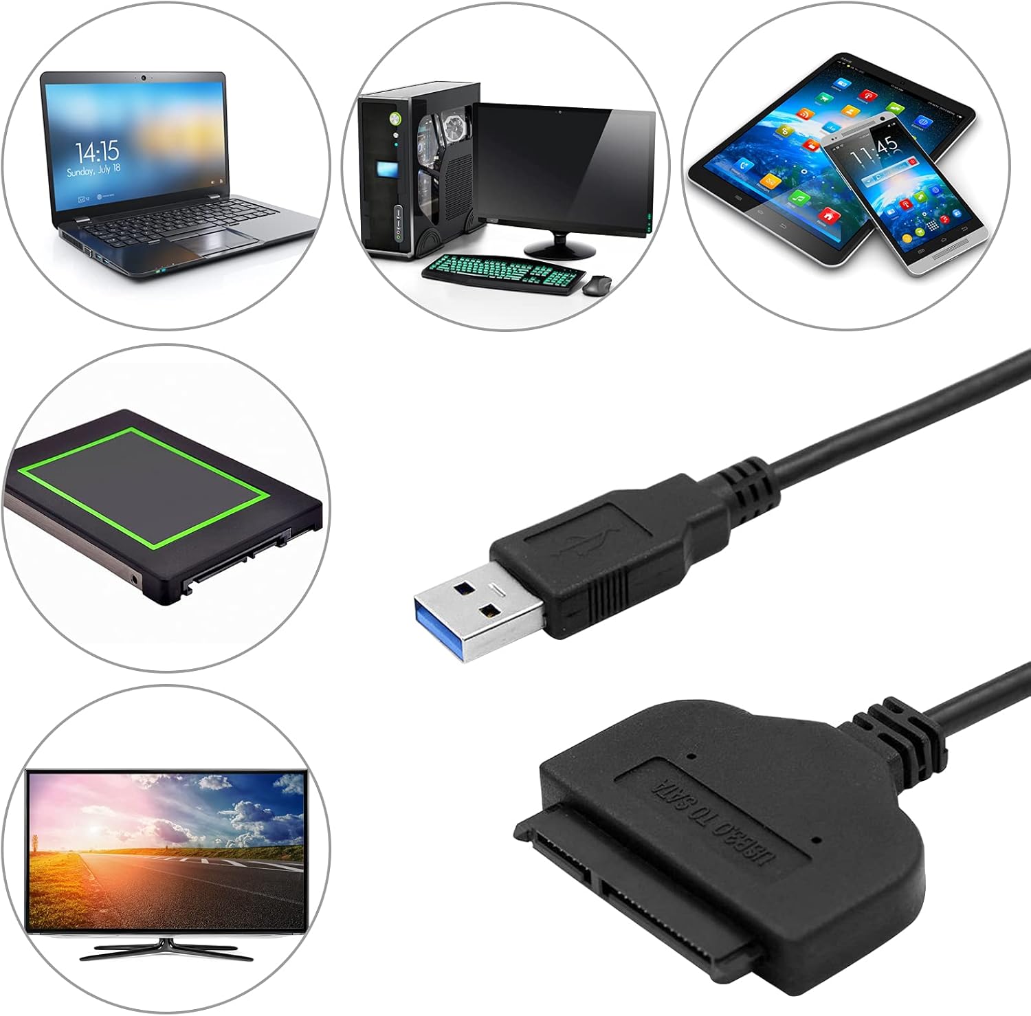 Cable adaptador de disco duro USB 3.0 SATA III con soporte de montaje SSD, cable adaptador SourceTon SATA a USB y bahía de unidad de 2.5″ a 3.5″