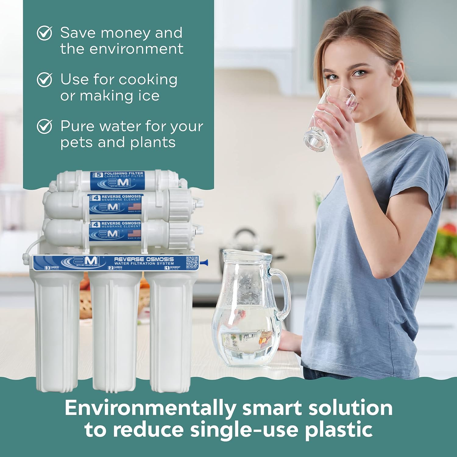 Sistema de filtración de agua de ósmosis inversa de membranas aplicadas, sistema de filtro de agua debajo del fregadero con 5 etapas de carbono de