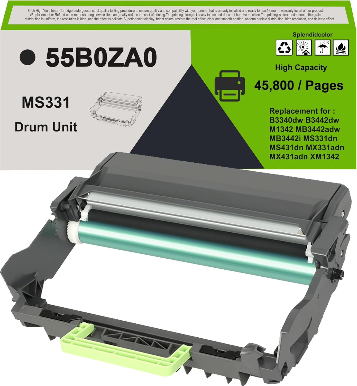 Unidad de imagen 55B0ZA0 remanufacturada 1PK 55B0ZA0 MS331 Reemplazo de la unidad de tambor para Lexmark B3340dw B3442dw M1342 MB3442adw MB3442i