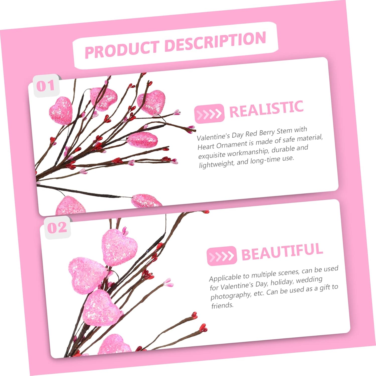 BESTOYARD 2 piezas de adornos de amor para decoración de corazón artificiales para San Valentín, selecciones florales de bayas falsas, tallos de