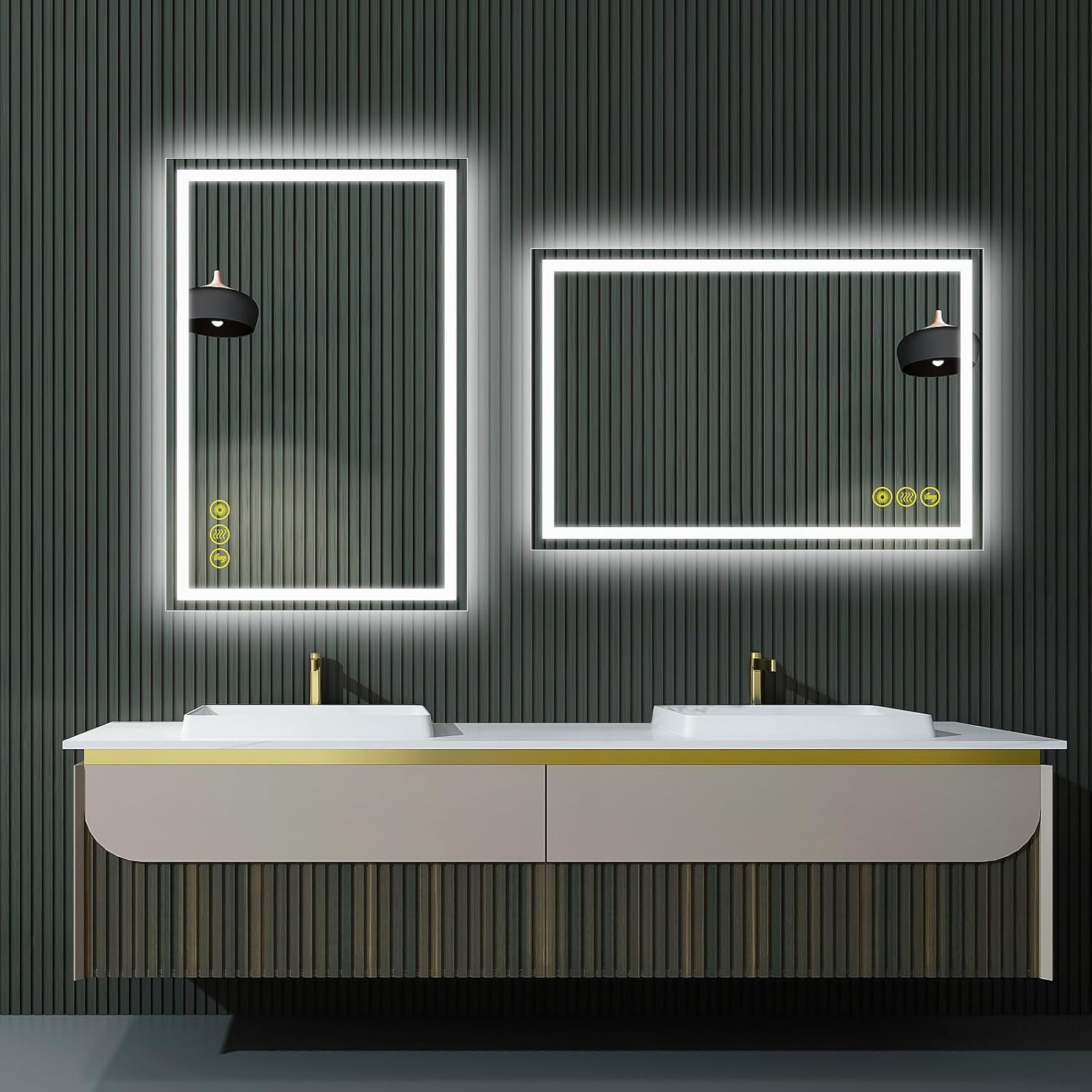 CITYMODA Espejo LED de 24 x 36 pulgadas para baño, antiniebla, 3 colores, regulable, iluminado para montar en la pared, espejo de baño con luces