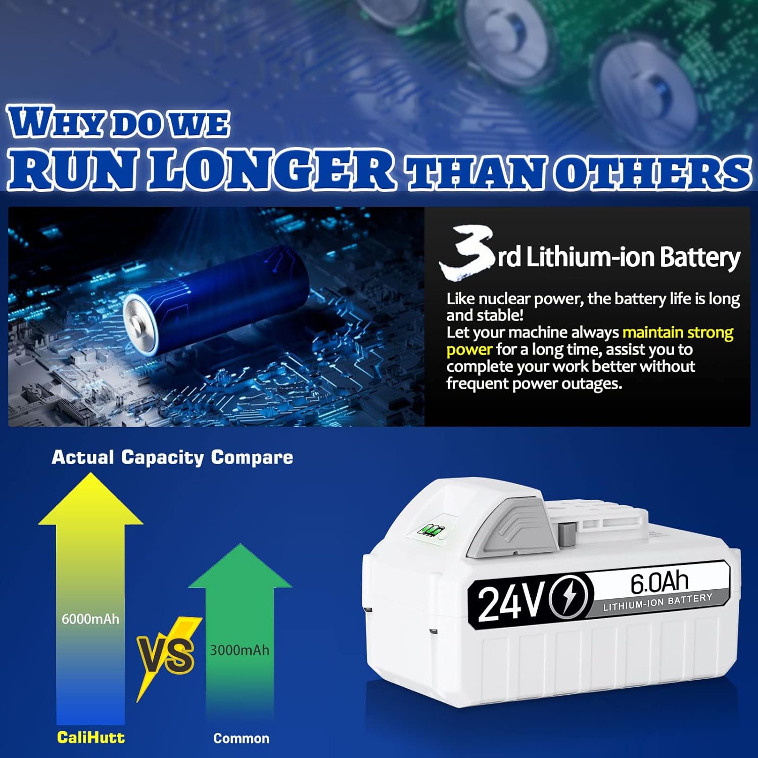 3 generación + puerto de CC Batería de repuesto de 24 V 6.0 Ah para Snow Joe, Sun Joe, Power Joe, Aqua Joe 24V iON+ Tools 24BAT-LTW 24VBAT-LTE