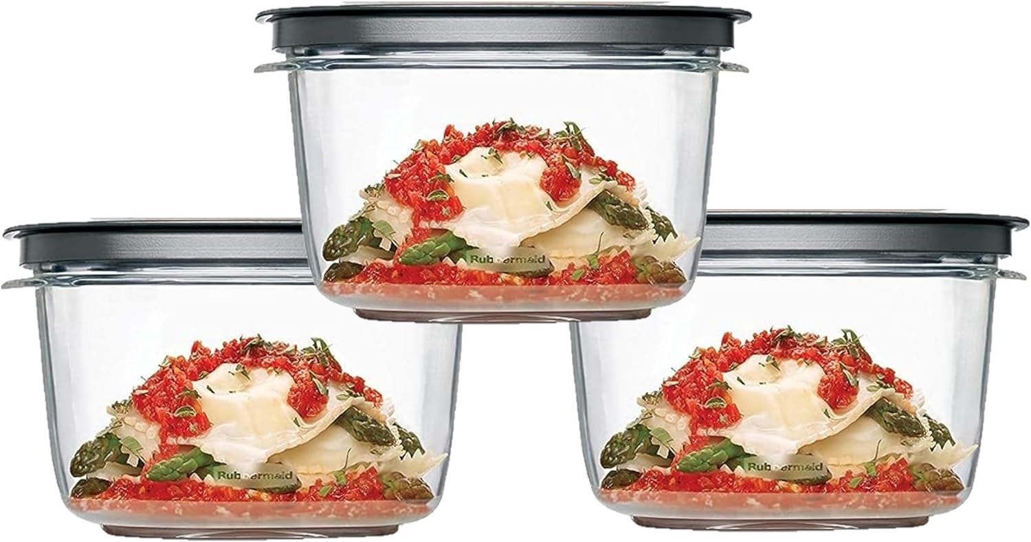 Rubbermaid Premier, juego de almacenamiento de alimentos Premier Flex & Seal de 7 tazas, 3 recipientes Tritan, 3 tapas flexibles y selladas grises,