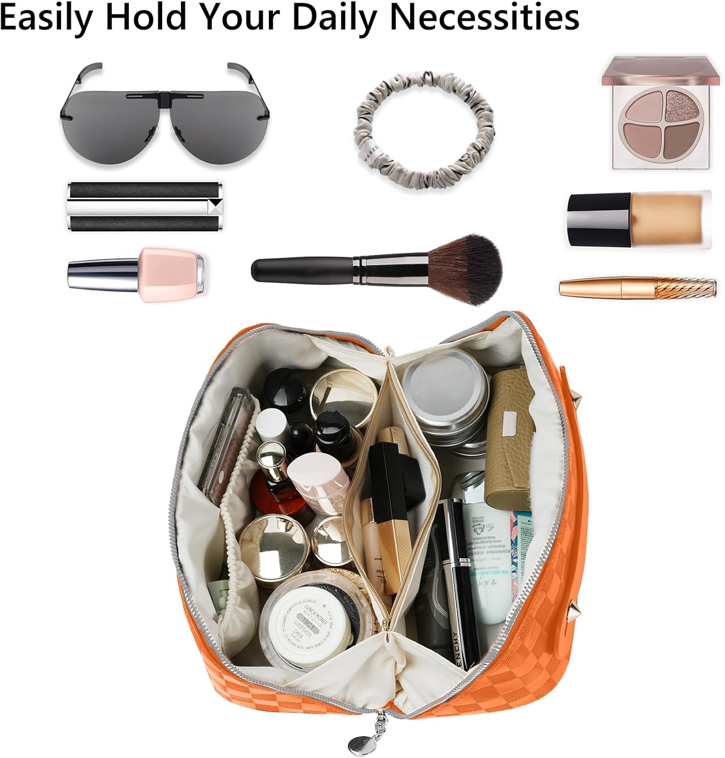 GUZINC Bolsa de maquillaje de viaje para mujer, Naranja, Vida cotidiana