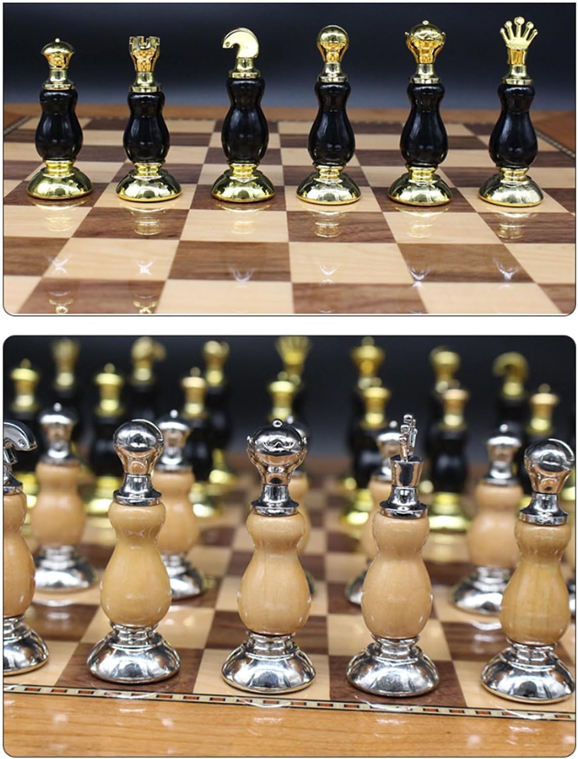 GAENZA Nuevo juego de ajedrez profesional de lujo, juego de ajedrez con pieza de ajedrez de metal y ranuras de almacenamiento, juego de mesa de