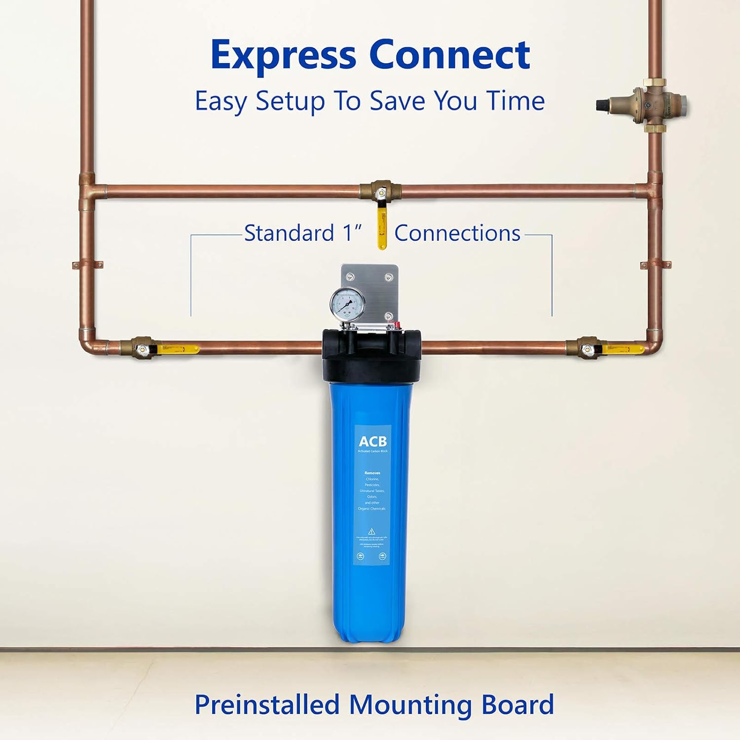 Express Water Filtro de agua para toda la casa, sistema de filtración de agua para el hogar de 1 etapa, filtro de carbono, incluye manómetros, fácil