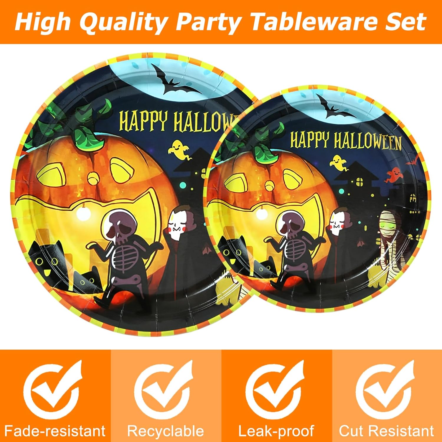 150 piezas de suministros para fiesta de Halloween, decoraciones de fiesta de Halloween (sirve 25), juego de vajilla desechable para niños, incluye
