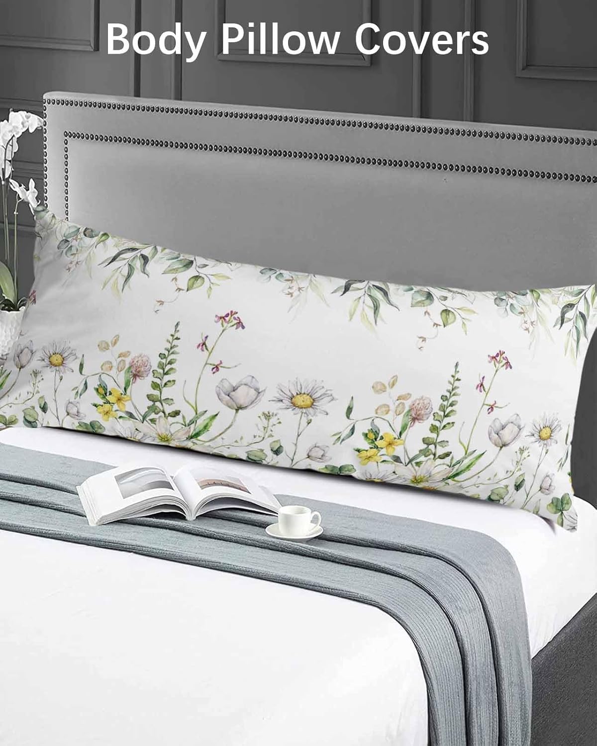 Funda de almohada corporal floral de primavera, funda de poliéster suave de 20 x 54 pulgadas, elegante diseño de cierre de sobre, transpirable