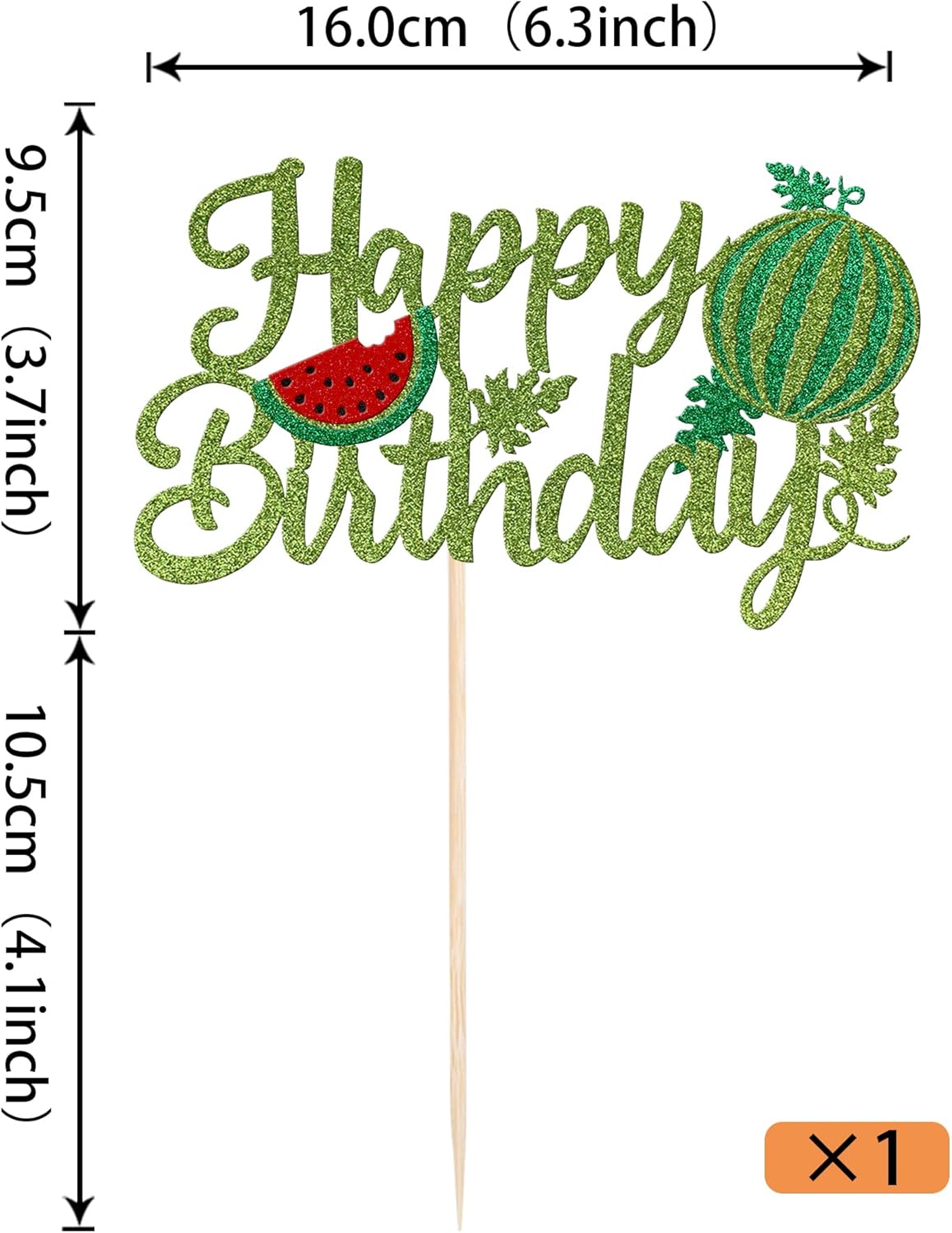 1 paquete de decoración de pastel de feliz cumpleaños con purpurina de sandía para cupcakes, baby shower, sandía, fruta, niños, fiesta de
