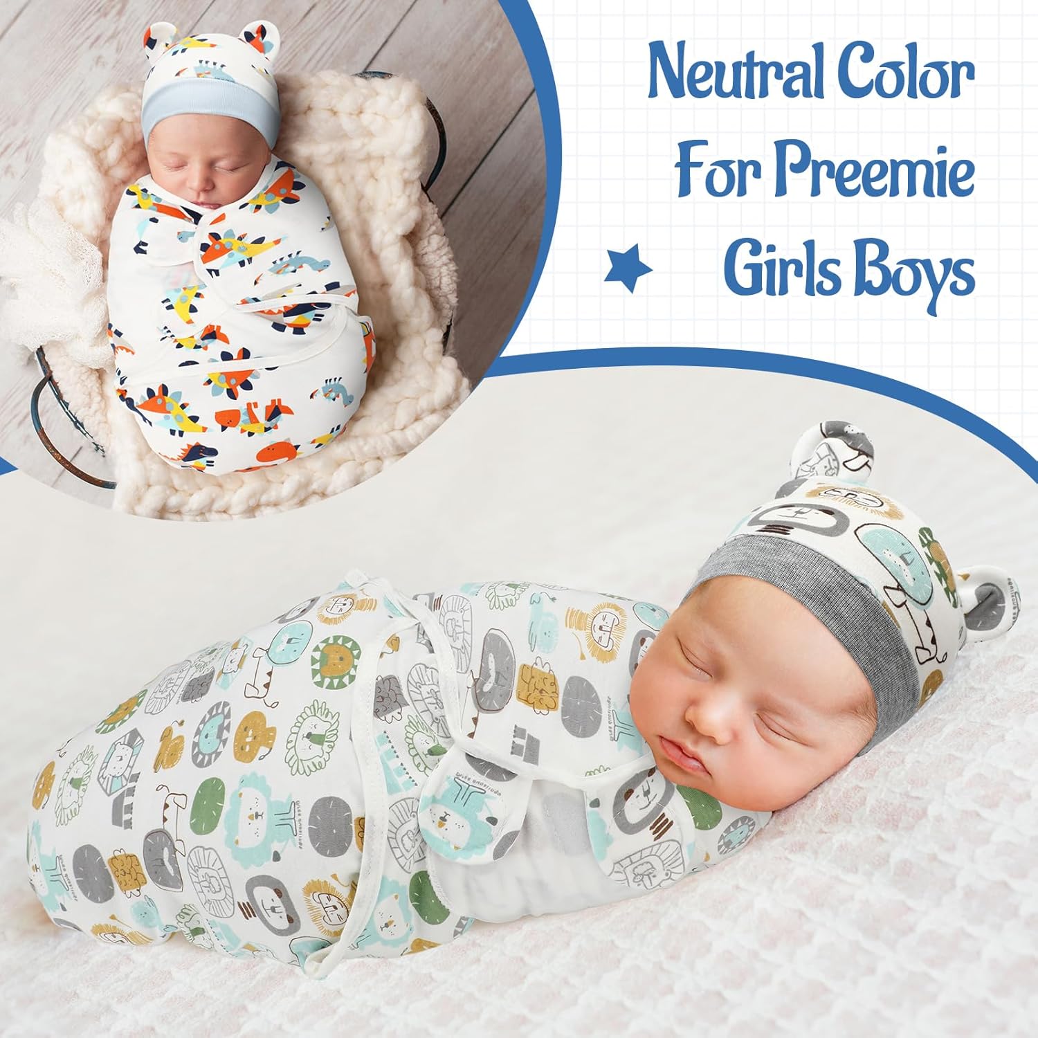 Buryeah Paquete de 4 mantas con gorro para bebés niños y niñas prematuros para bebés y niñas prematuros para bebés de 3 a 7 libras, Bonito estilo.