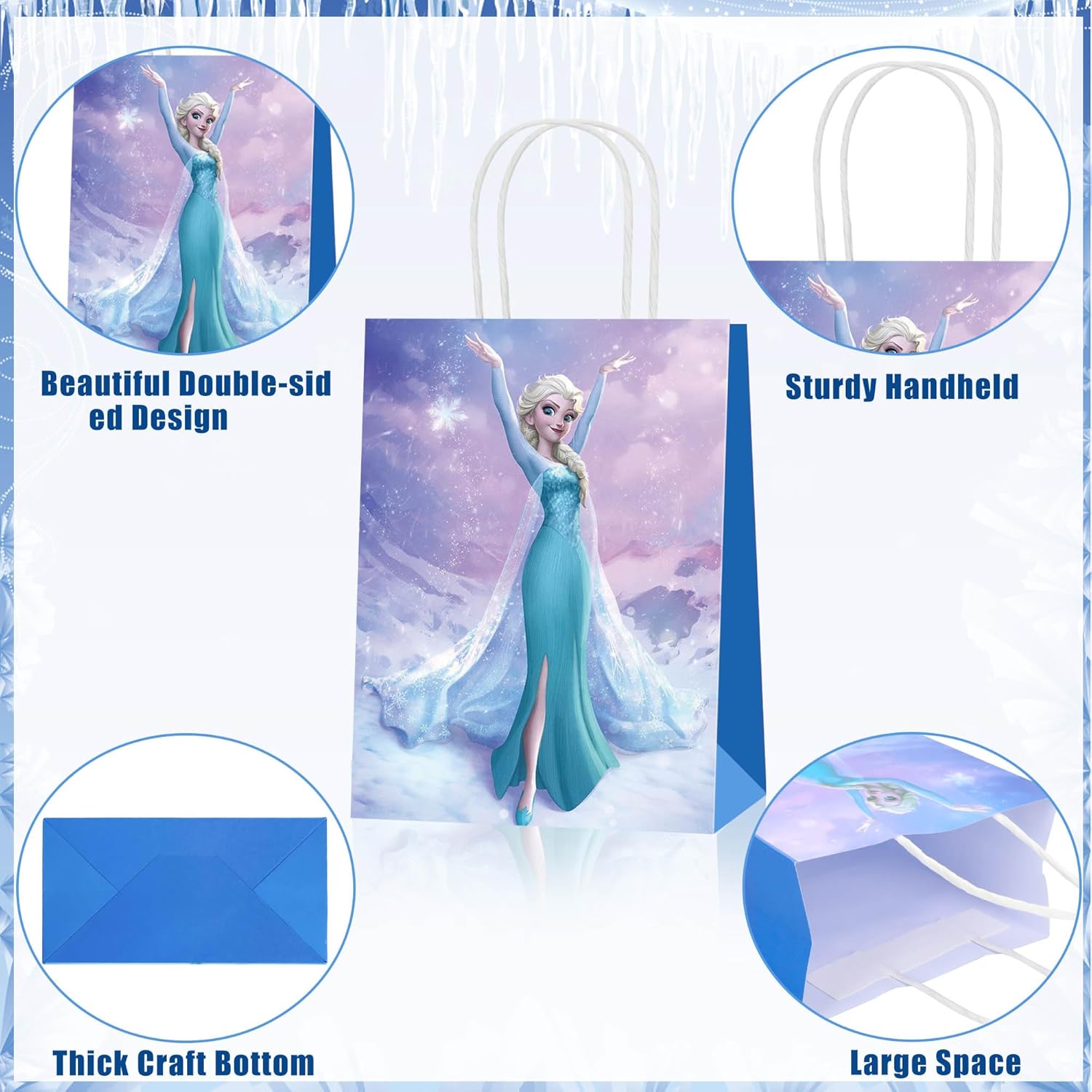 Quilota 24 suministros mágicos de fiesta de cumpleaños de Frozen para niñas, bolsas de regalo de princesa con asas, bolsas de regalo de dulces para