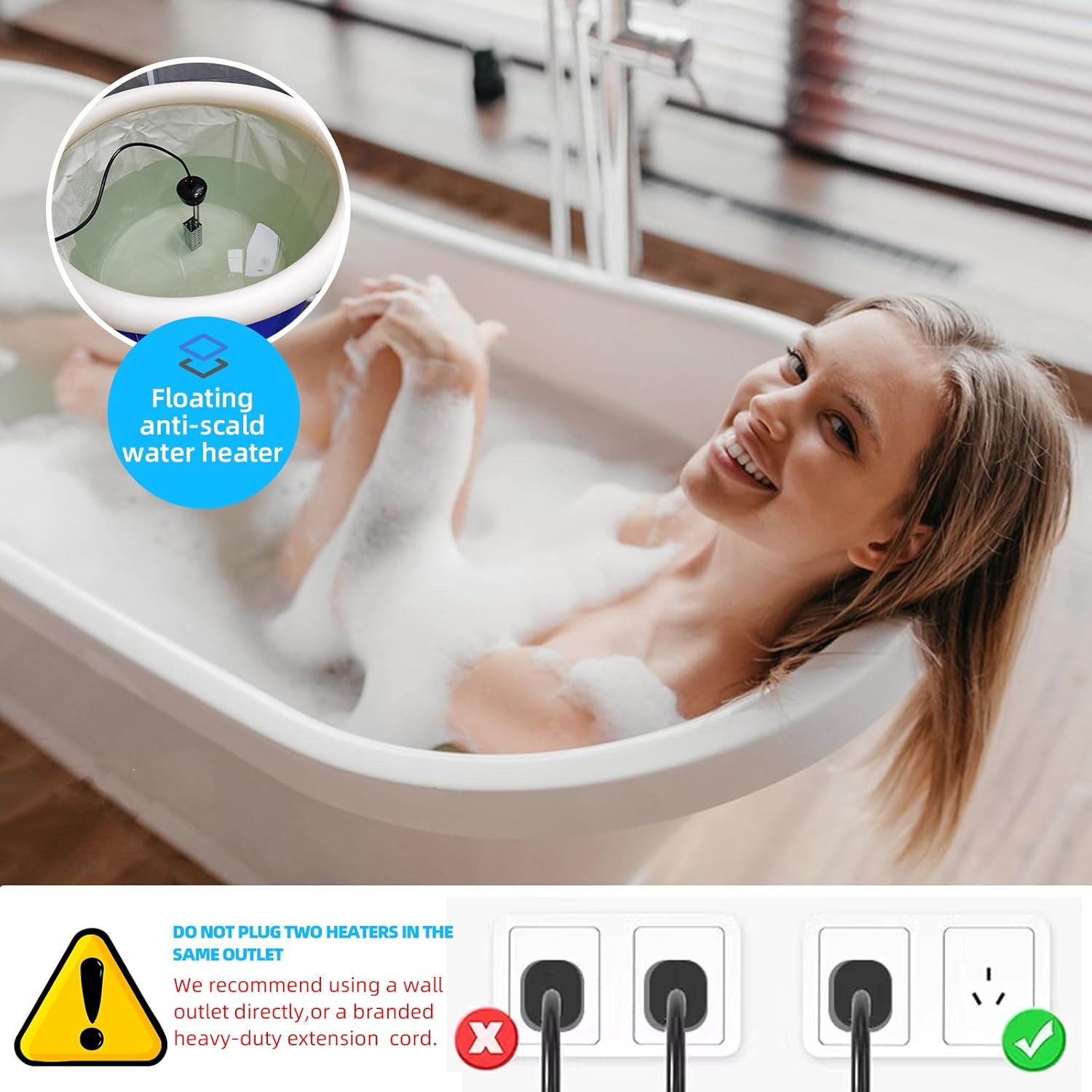Calentador de agua de inmersión de 2000 W, diseñado para mini piscinas y bañeras inflables, calentador de piscina para piscina sobre el suelo y