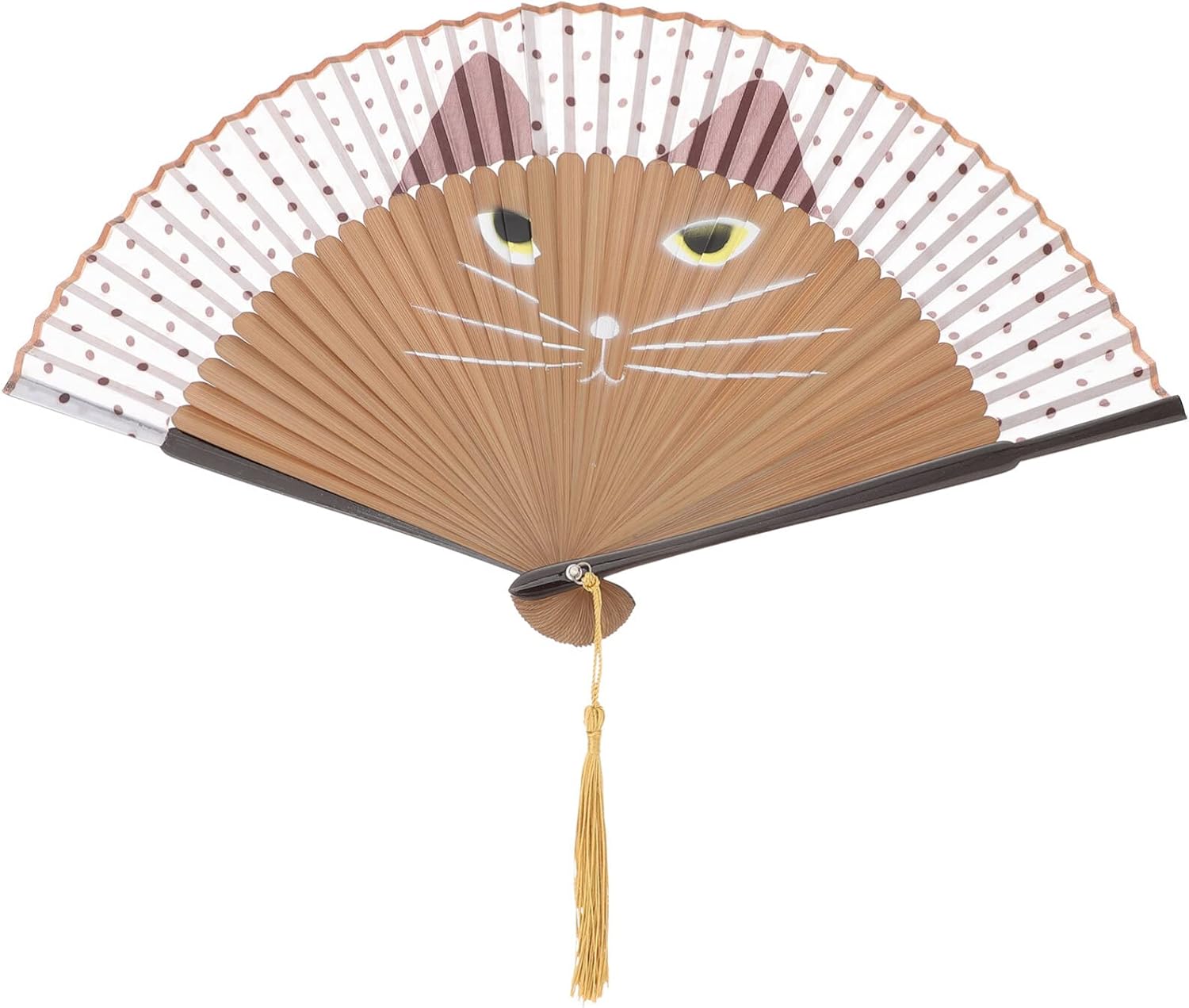 Beaupretty Ventilador plegable de mano, abanicos plegables de mano con borlas, abanicos de mano para mujeres, ventilador plegable de gato de dibujos