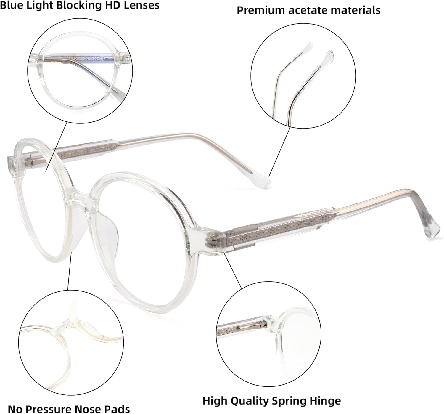 SOPHILY Gafas redondas de bloqueo de luz azul para hombres y mujeres, marco de gafas ópticas, lentes transparentes sin presripción