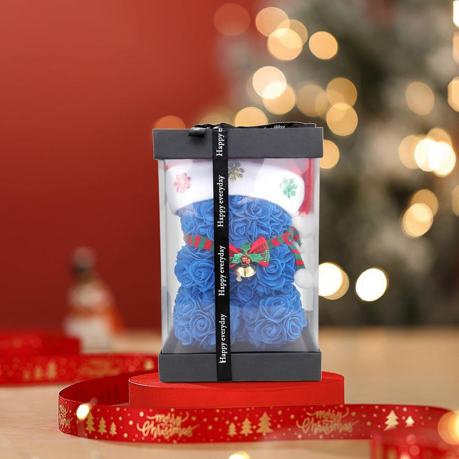 CODE FLORIST Oso de rosas, juego de disfraces con 3 sombreros y 2 bufandas, oso de peluche de flores artificiales, regalo de Navidad, regalo del día