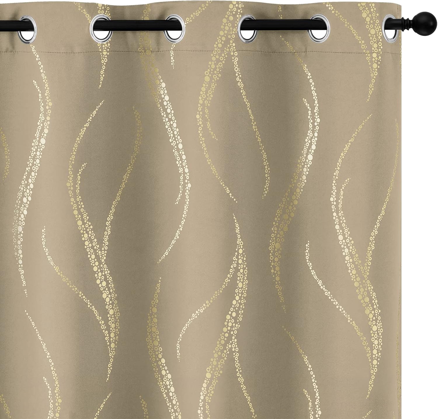Yakamok Cortinas con bloqueo de luz de 84 pulgadas, estampado de líneas onduladas doradas con ojales, cortinas de oscurecimiento de habitación,