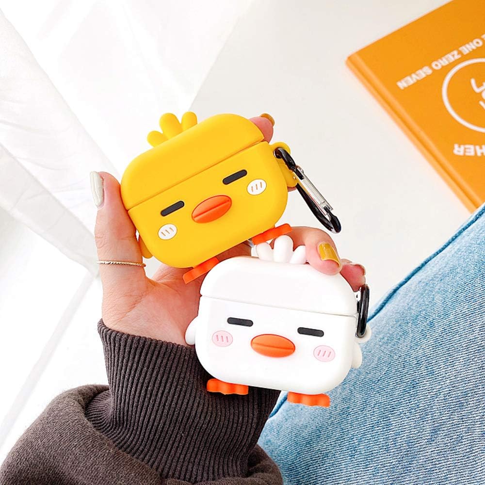 LUVI Funda compatible con Airpods Pro2, linda caricatura, pato, pollo, goma suave, flexible, 3D, con correa de mano, soporte de carga inalámbrica,