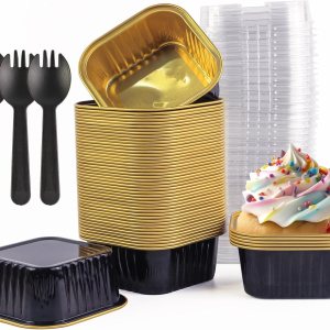 Mini moldes para pasteles de 5 onzas con tapas, papel de aluminio, 50 juegos150 unidades, 150 unidades, tazas cuadradas de 5.1 fl oz, forros para Mini moldes para pasteles de 5 onzas con tapas, papel de aluminio, 50 juegos150 unidades, 150 unidades, tazas cuadradas de 5.1 fl oz, forros para