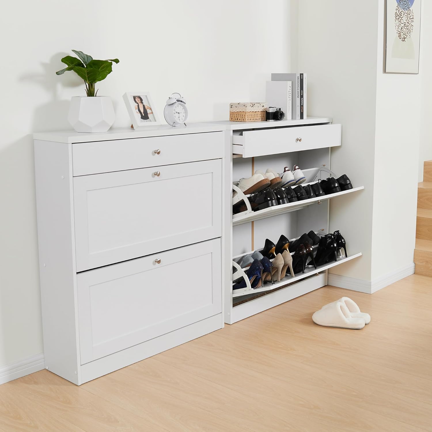 PrimeZone Armario de almacenamiento de zapatos para entrada, 35.4 pulgadas de ancho x 10 pulgadas de profundidad x 41 pulgadas de alto, organizador