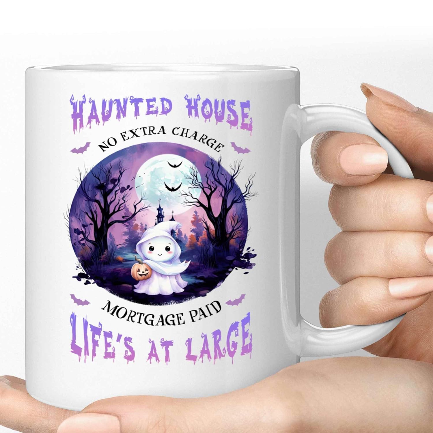 Funny Gift Unique Halloween Home Decor Gift For Ghost Hunters, Haunted House Lovers And Risk Takers- No Extra Charge Mortgage Paid Life’s At Large-