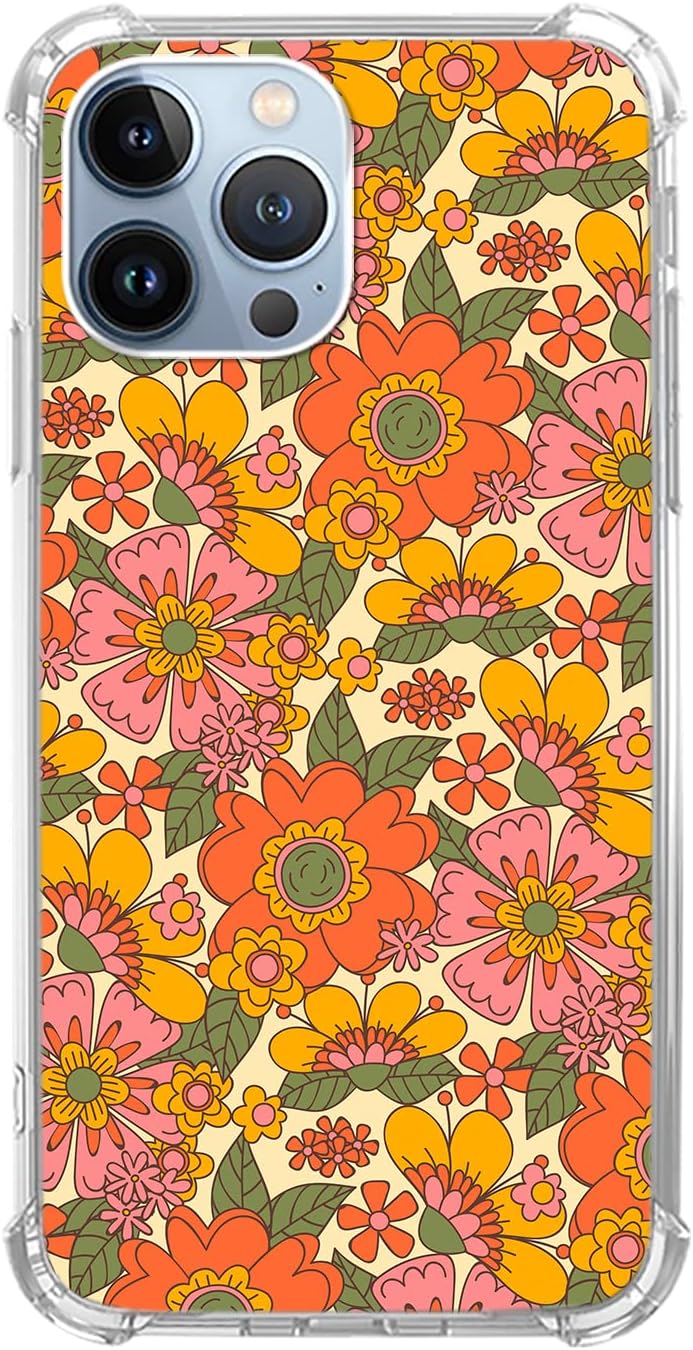 Dawjeg Funda de flores retro Groovy compatible con iPhone 15 Pro Max, funda floral hippie de los años 70 para iPhone 15 Pro Max, funda protectora