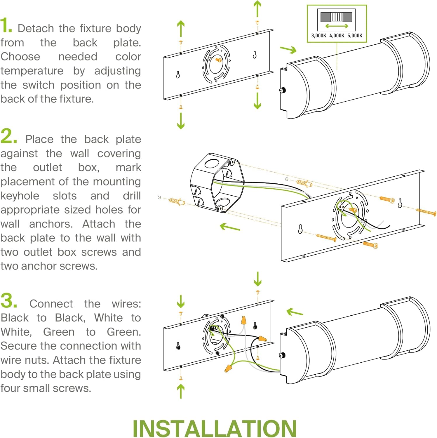 ASD Iluminación LED de 24 pulgadas de montaje empotrado  Interruptor de 25 W, 120 V, 1950 lm, 3000 K4000 K5000 K, regulable, no parpadea, Energy