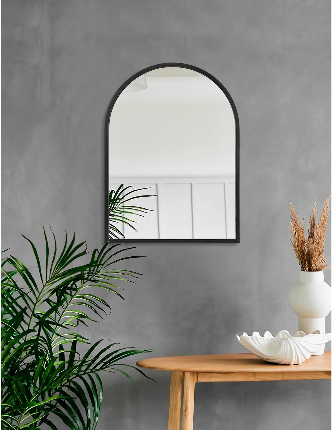 Espejo de pared arqueado negro con marco de aleación de aluminio, espejo de baño de metal cepillado, espejo montado en la pared para sala de estar,