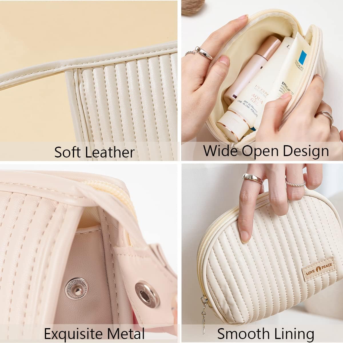 Paquete de 2 bolsas de maquillaje para mujeres, bolsa de cosméticos pequeña, bolsa de cosméticos para bolso, bolsa de viaje para brochas de