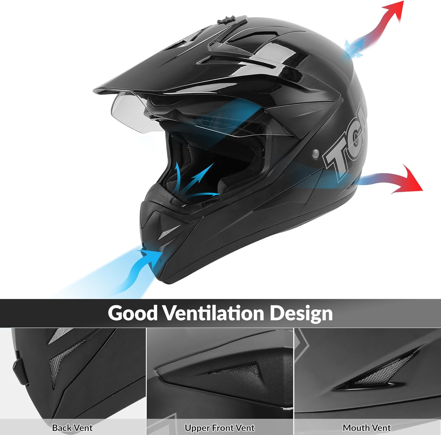 TCMT – Casco MX de cara completa para motocicleta, motocross, ATV, bicicleta de montaña, para hombres y mujeres, aprobado por DOT