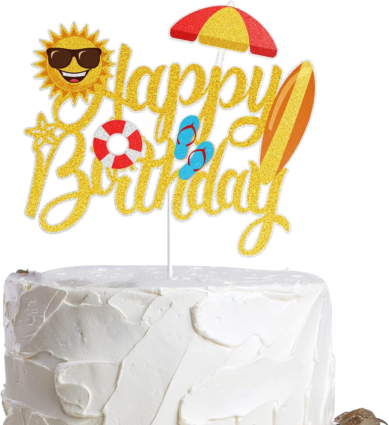 Decoración para tarta de cumpleaños con purpurina dorada para verano, playa, piscina, surf, fiesta, decoración de verano, vacaciones, cumpleaños,