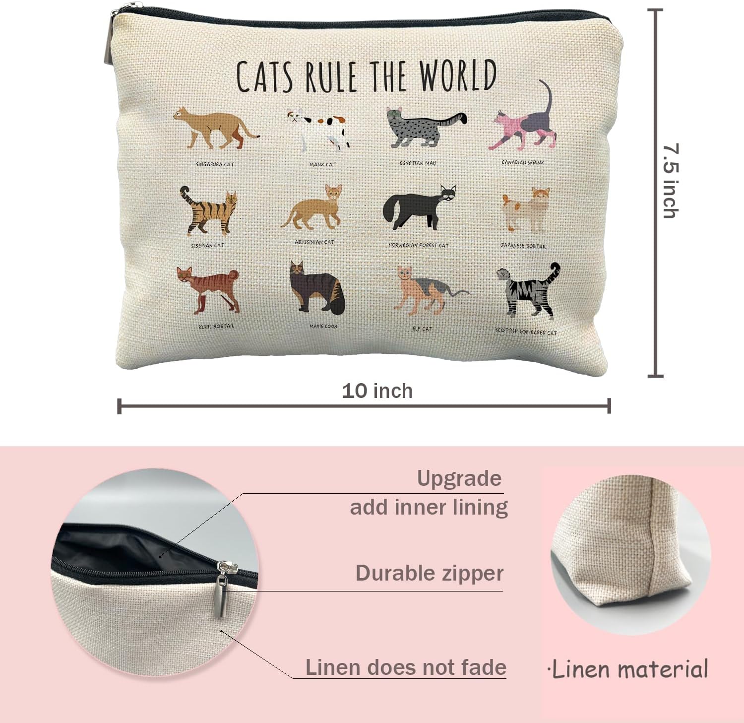Bolsa de maquillaje de gatos, regalos para amantes de los gatos para mujeres, regalos de gatos, bolsa de cosméticos para gatos, regalos de gatos