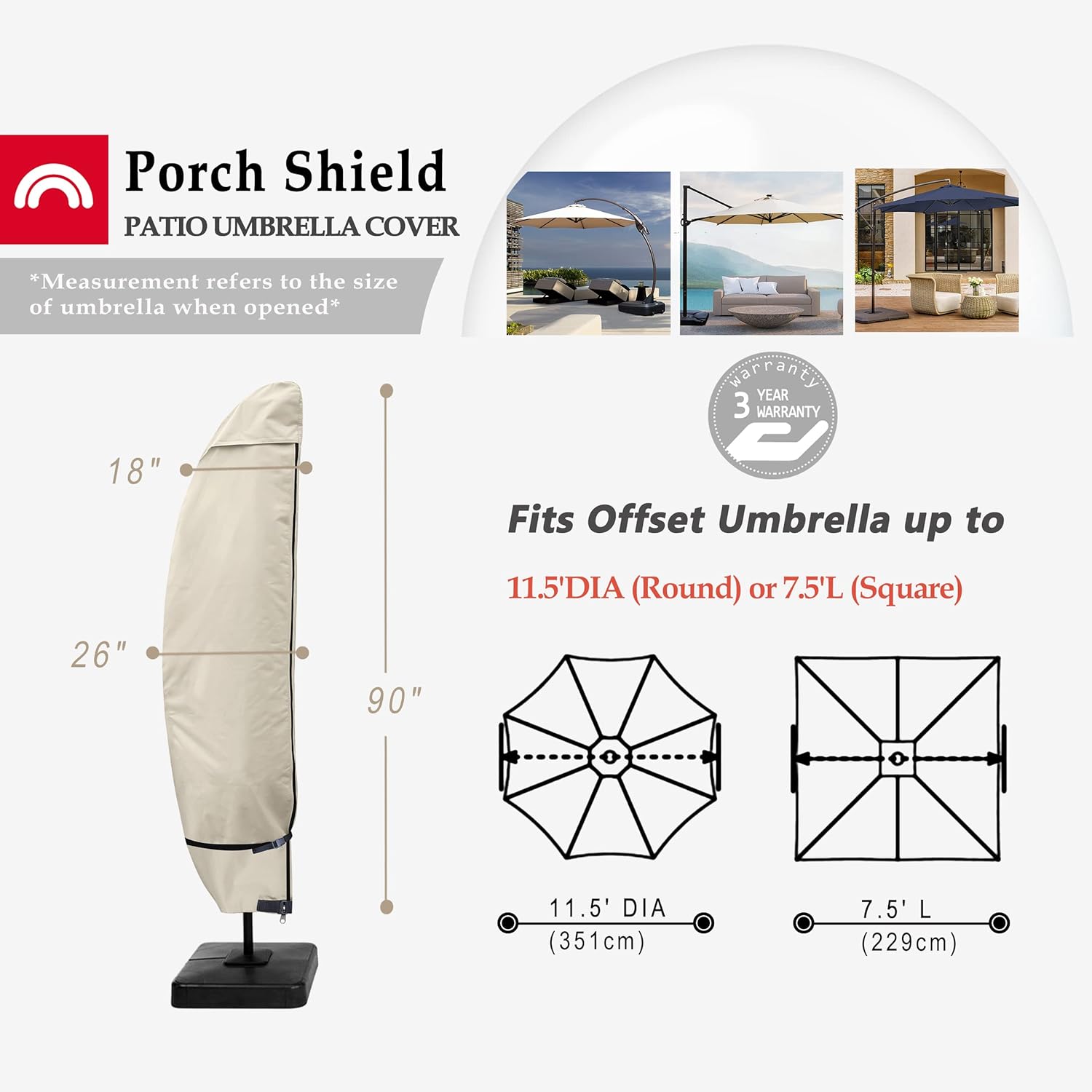 Porch Shield Funda para sombrilla de patio, impermeable, para exteriores, para jardín, con diseño de plátano, se adapta a paraguas voladizo de 7.5 a