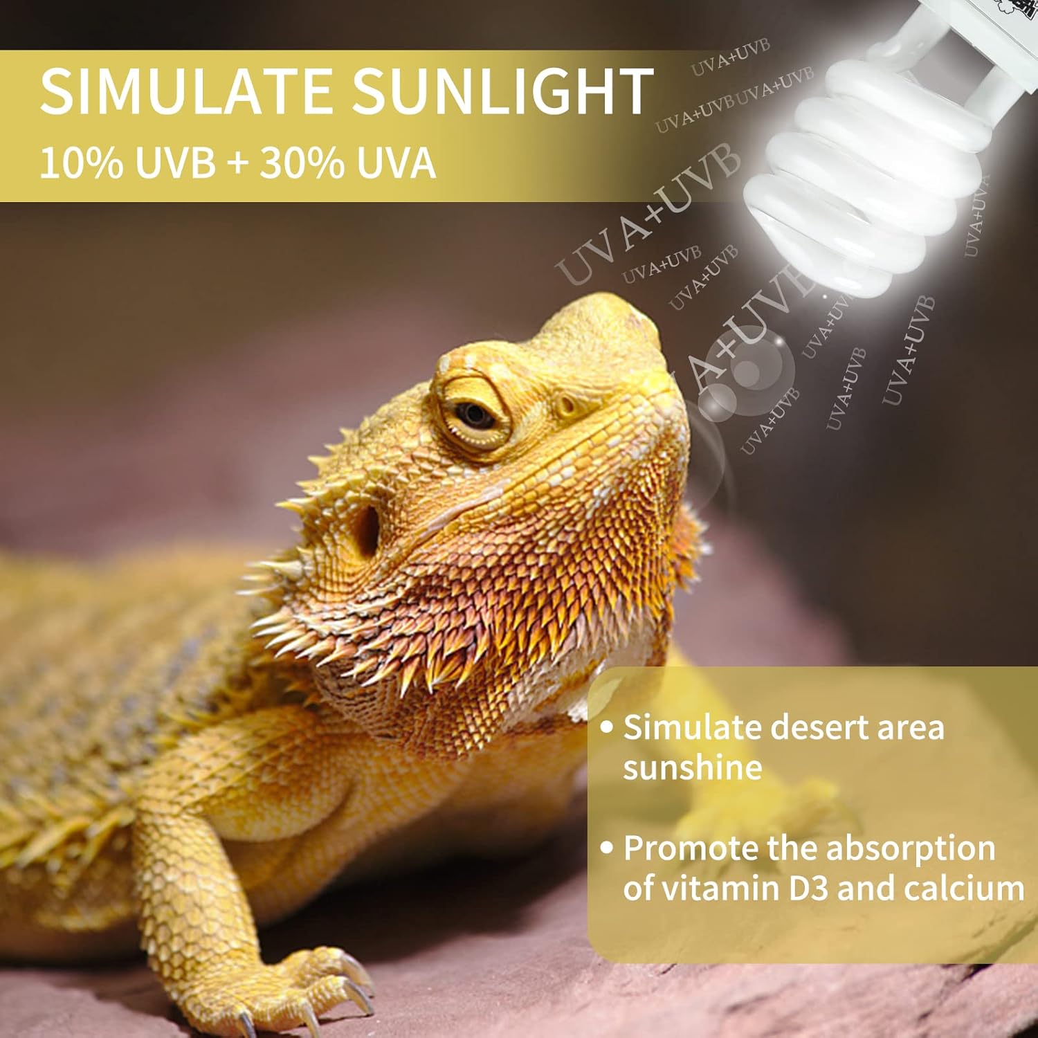 LUCKY HERP Paquete de 2 luces UVA UVB para reptiles, 23 W 10.0 UVB para reptiles del desierto, lámpara fluorescente compacta de terrario, bombilla