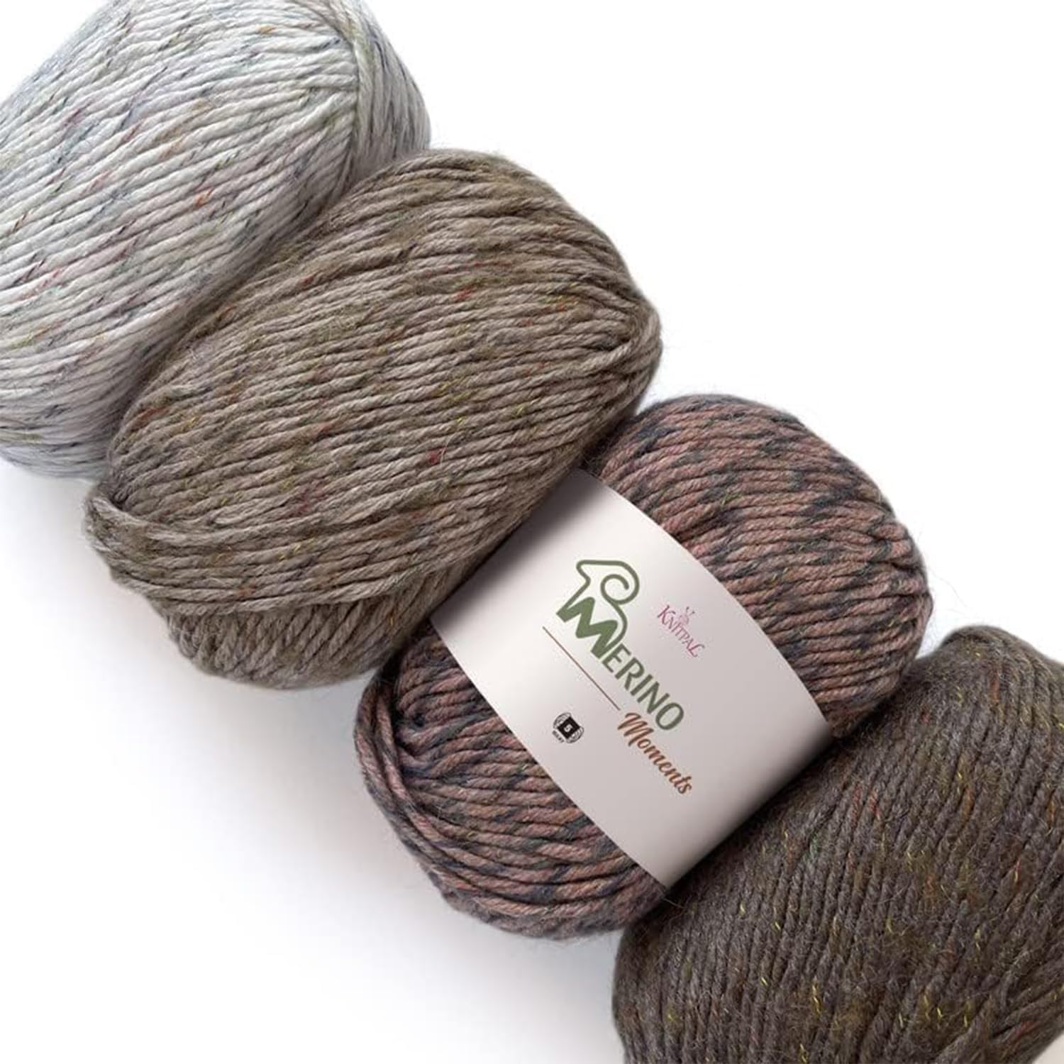 Merino-Moments – Ovillo de mezcla de lana merina extra suave, surtido multicolor, paquete de 4, gran volumen #5, 456 yardas14.11 oz (paquete neutro)