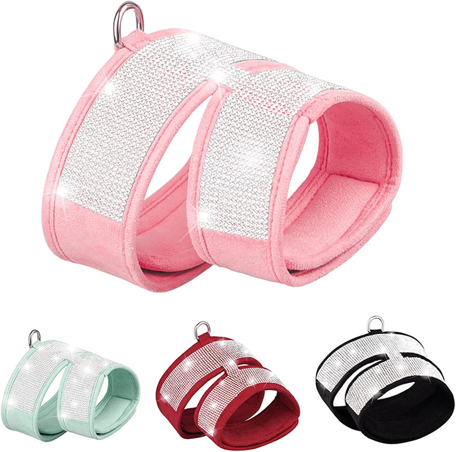 Juego de arnés y correa para perro sin tirones, arnés de gamuza suave con diamantes de imitación para gato, cachorro, perros pequeños que caminan (M