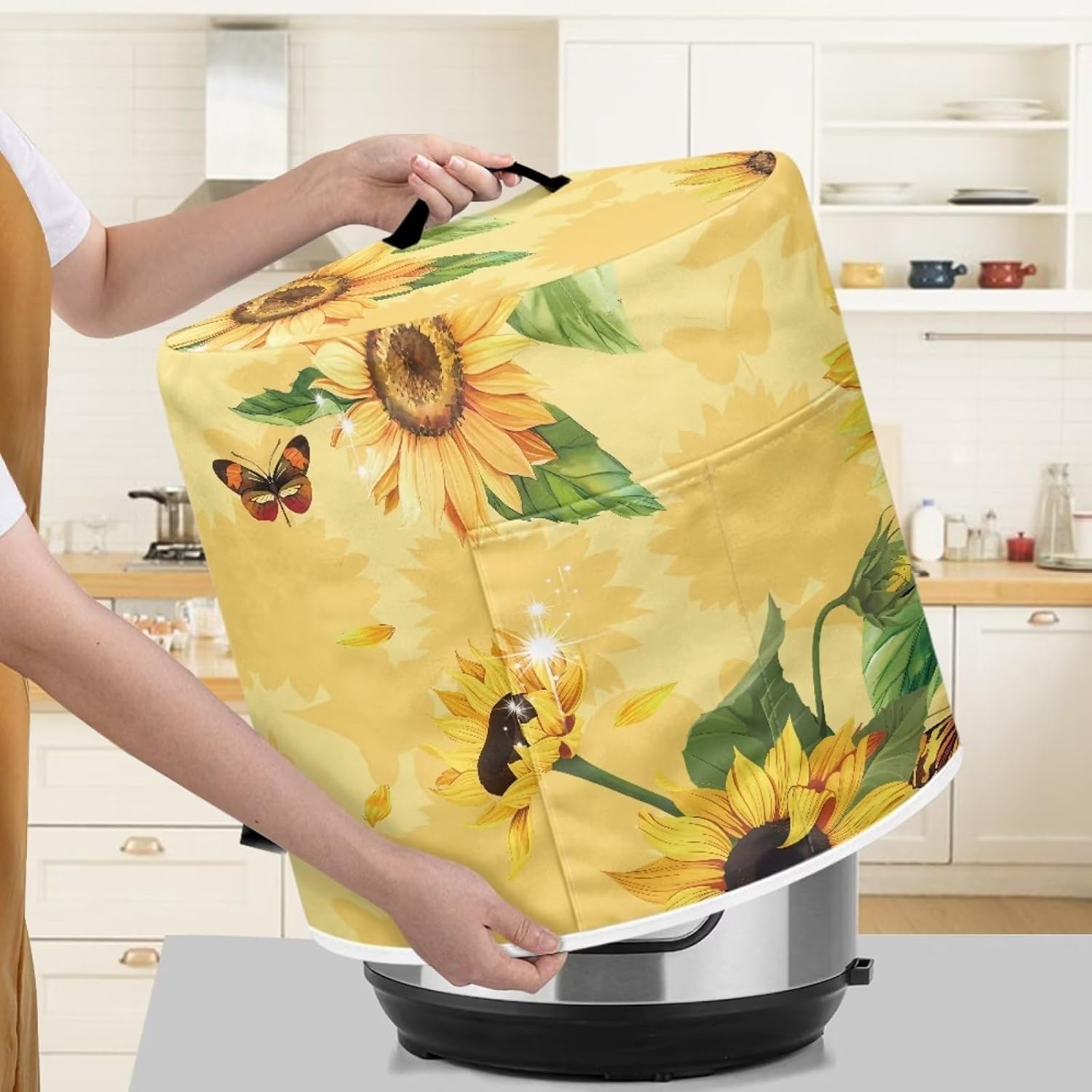 Cubierta redonda para olla a presión, cubierta para electrodomésticos, diseño de girasol amarillo, cubierta de protección de freidora de aire, 8